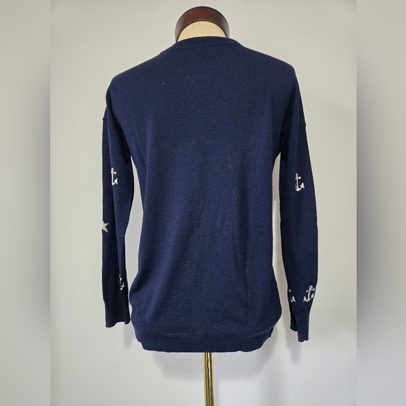 J. Crew 100% Merino Wool Nautical Navy Sweater with Anchor And Star Design. XXS - Picture 5 of 10